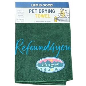 Life is good - 2/$28 - ‘Mountains - green’ pet drying towel. NWT.